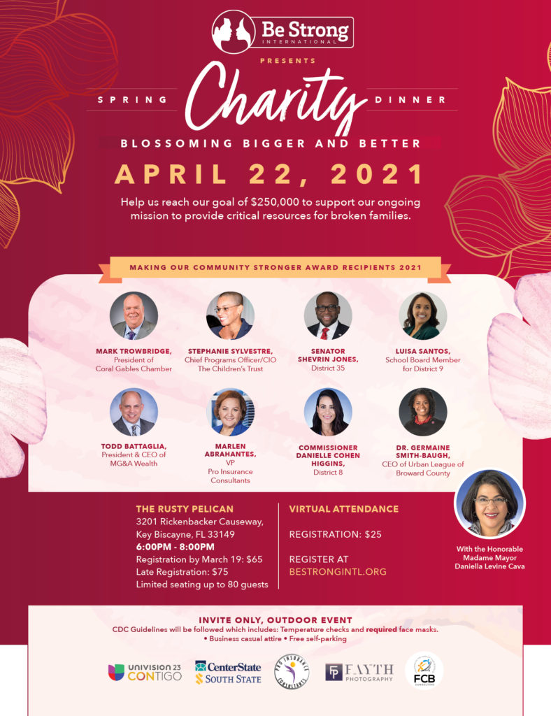 Flyer for Be Strong International's 2020 Spring Charity Event